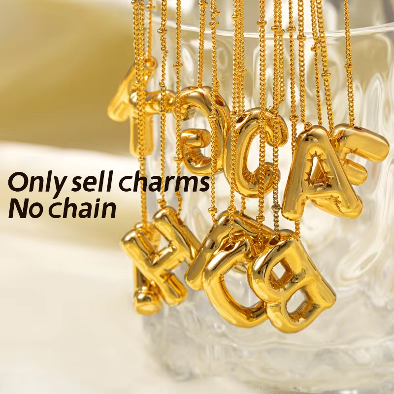 Initial Letter Necklace 18K Gold - CARLIDANA 버블 스테인리스 스틸 이름 목걸이,