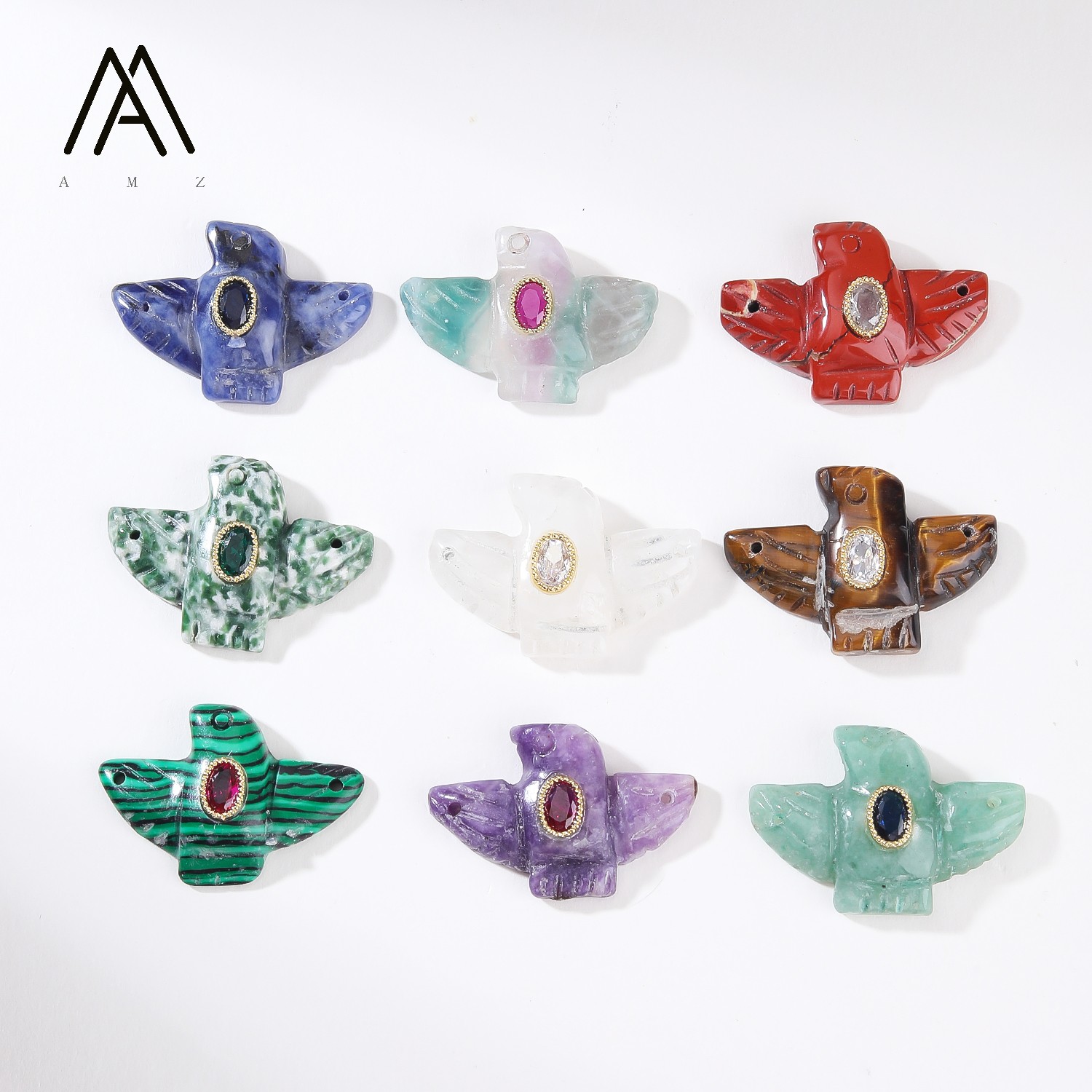 Crystal Pendant Necklace Natural Stone - 조각된 독수리 새 모양의 크리스탈 펜던트