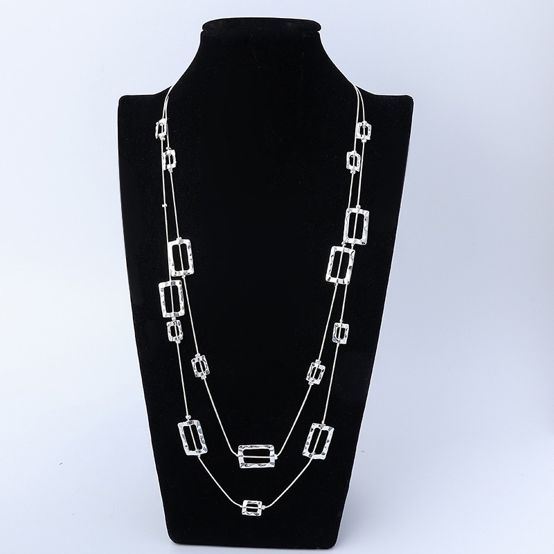 레이어드된 긴 체인 목걸이, 망치로 두드려 만든 직사각 - Layered Pendant Necklace Aesthetic 리뷰 및 가격