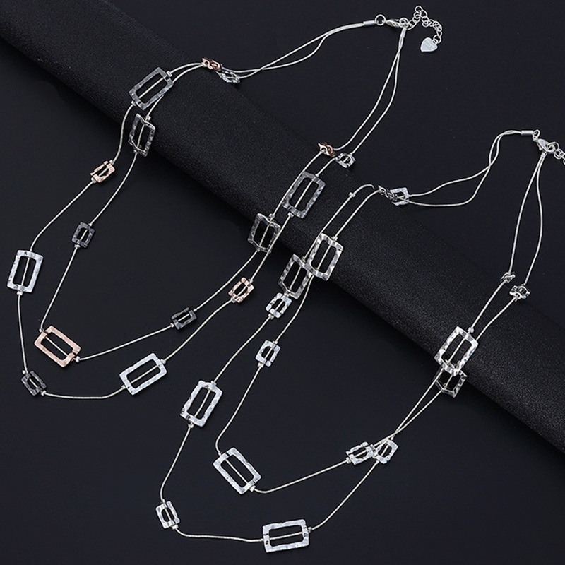 레이어드된 긴 체인 목걸이, 망치로 두드려 만든 직사각 - Layered Pendant Necklace Aesthetic 리뷰 및 가격