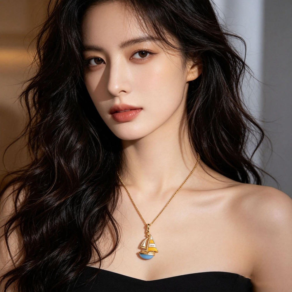 세련된 에나멜 유약으로 마감된 파란색 요트 펜던트 목걸 - Initial Letter Necklace 18K Gold 리뷰 및 가격