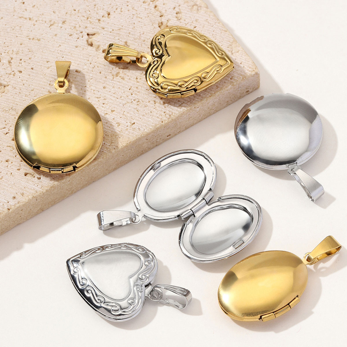 3개/세트, 도매가, 스테인리스 스틸 소재의 둥근/타원 - Heart Locket Necklace Photo 리뷰 및 가격
