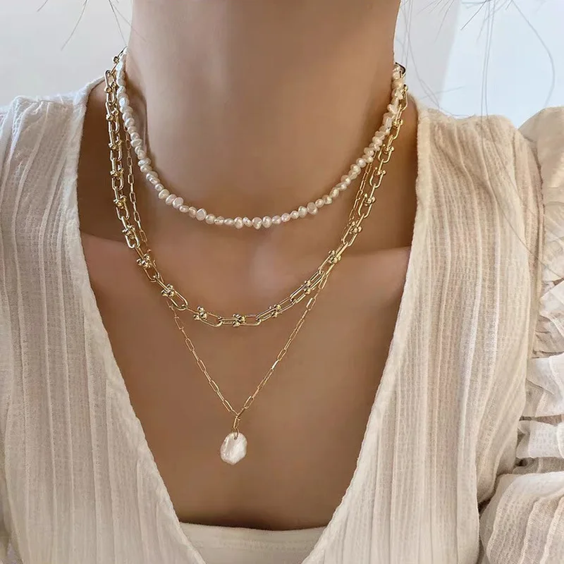 프랑스어 레트로 링크 체인 여성을위한 천연 담수 진주  - Pearl Choker Necklace Vintage 리뷰 및 가격
