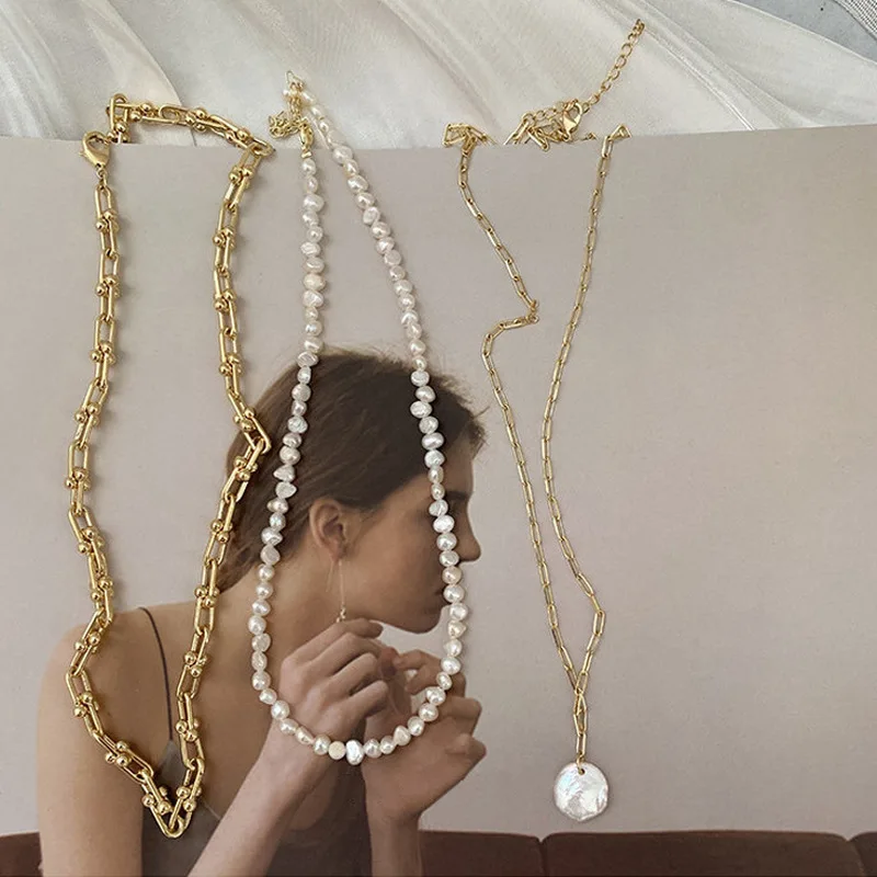 프랑스어 레트로 링크 체인 여성을위한 천연 담수 진주  - Pearl Choker Necklace Vintage 리뷰 및 가격