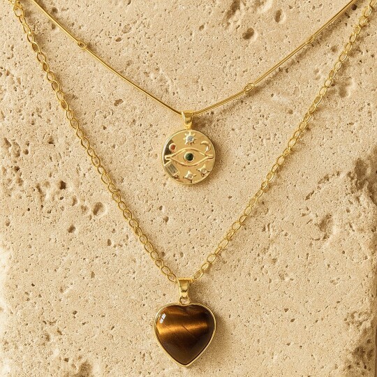 레이어드 목걸이, 천연 보석 하트 펜던트, 금색 톤의  - Layered Pendant Necklace Aesthetic 리뷰 및 가격